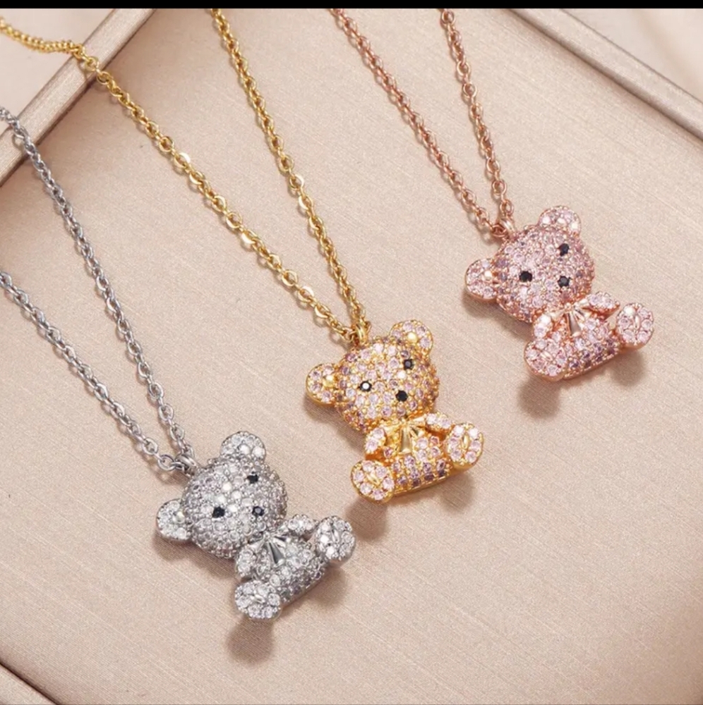 24k gold diamond bear necklace
